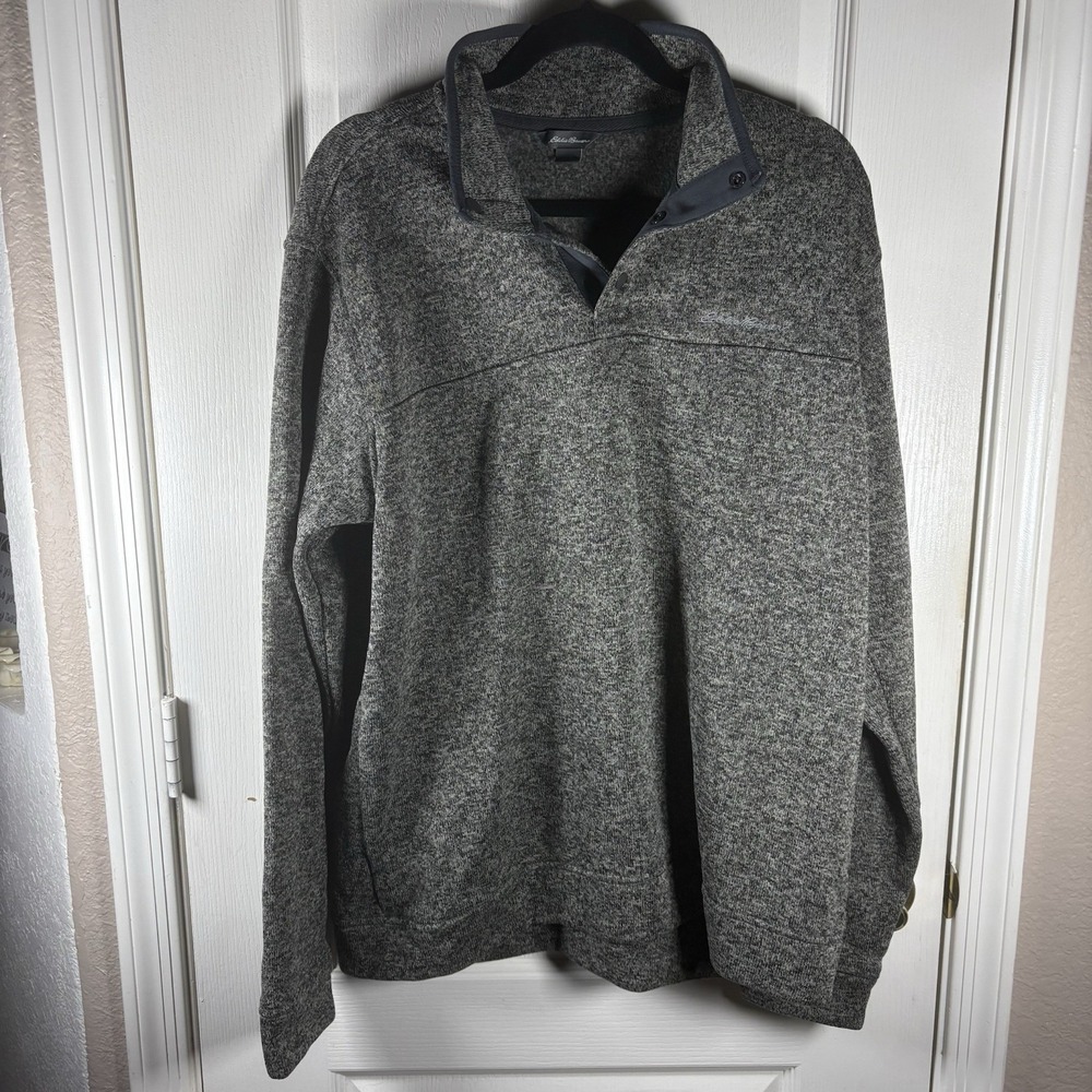 Eddie Bauer Men's XL Gray High‑Neck Button Pullover – Medium Weight, Classic Out
